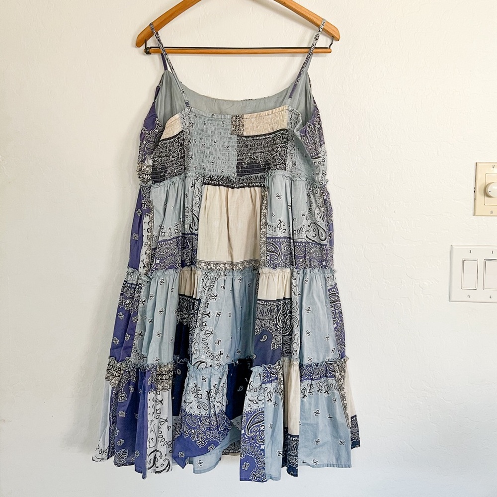 Boho Patchwork Tiered Sundress in Blue and Cream - Picture 3 of 4